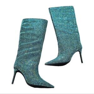 International Concepts Knee High Green Stovepipe Rhinestones Boots Size 8M NWT